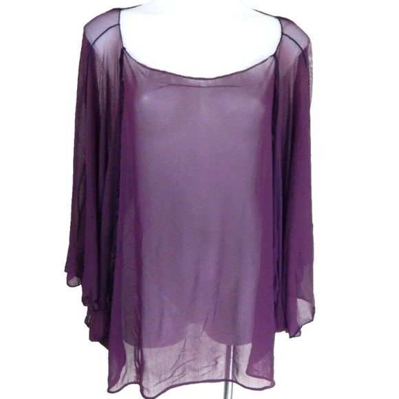Cynthia Ashby Sheer Mesh Batwing Top - Picture 1 of 6